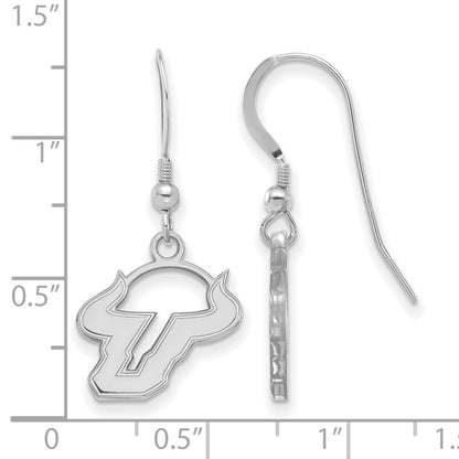 Sterling Silver Rhodium Plated Logoart University Of South Florida Bull Small Dangle Wire Earrings