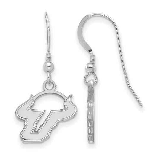 Sterling Silver Rhodium Plated Logoart University Of South Florida Bull Small Dangle Wire Earrings