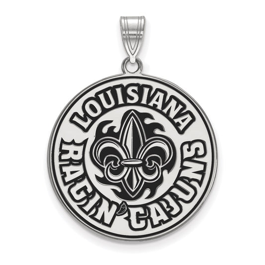 Sterling Silver Rhodium Plated Logoart University Of Louisiana At Lafayette Extra Large Enameled Pendant