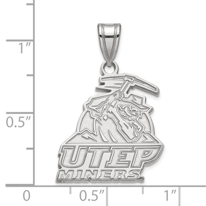 Sterling Silver Rhodium Plated Logoart University Of Texas At El Paso Miners Large Pendant
