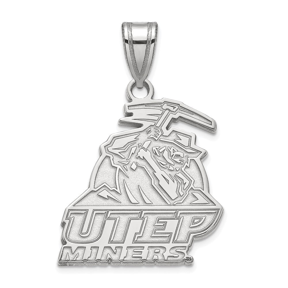 Sterling Silver Rhodium Plated Logoart University Of Texas At El Paso Miners Large Pendant