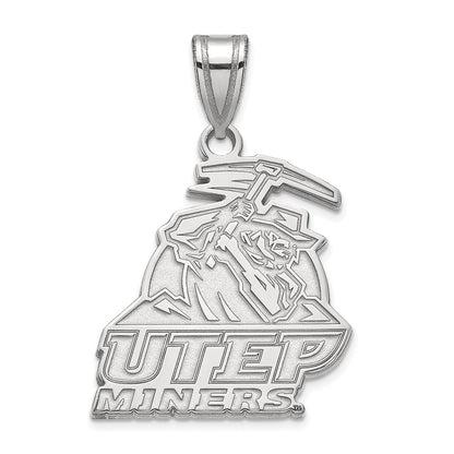 Sterling Silver Rhodium Plated Logoart University Of Texas At El Paso Miners Large Pendant