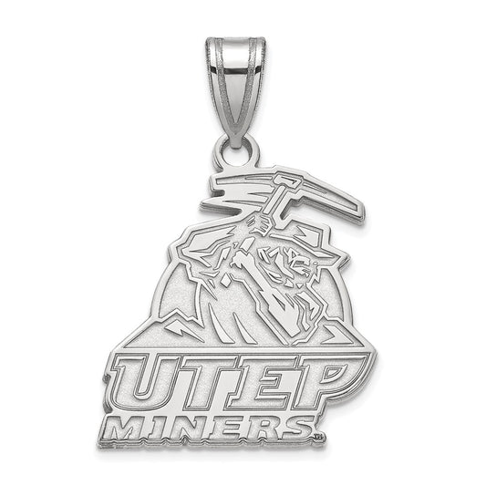 Sterling Silver Rhodium Plated Logoart University Of Texas At El Paso Miners Large Pendant