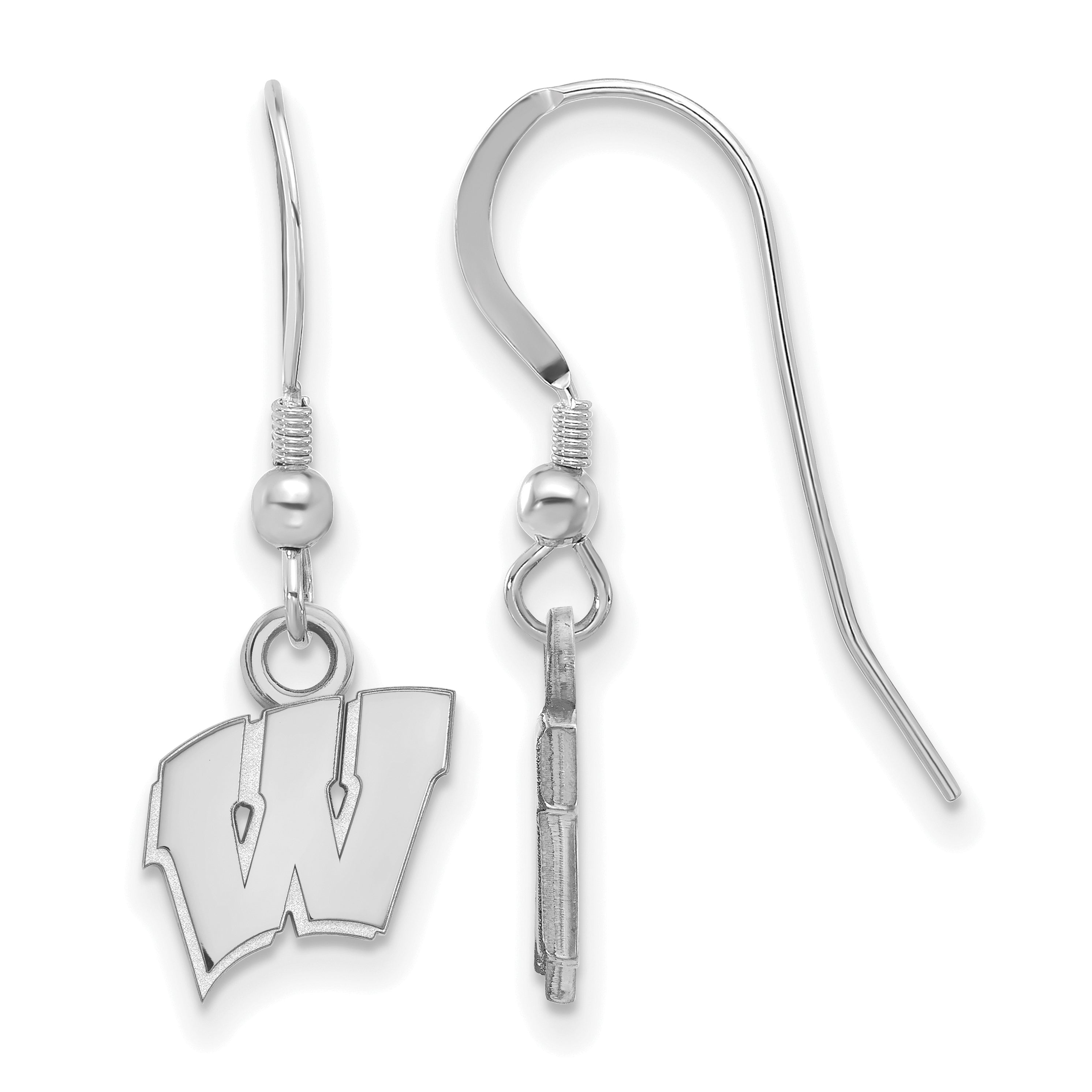 Sterling Silver Rhodium Plated Logoart University Of Wisconsin Letter W Extra Small Dangle Wire Earrings