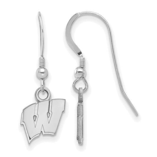 Sterling Silver Rhodium Plated Logoart University Of Wisconsin Letter W Extra Small Dangle Wire Earrings