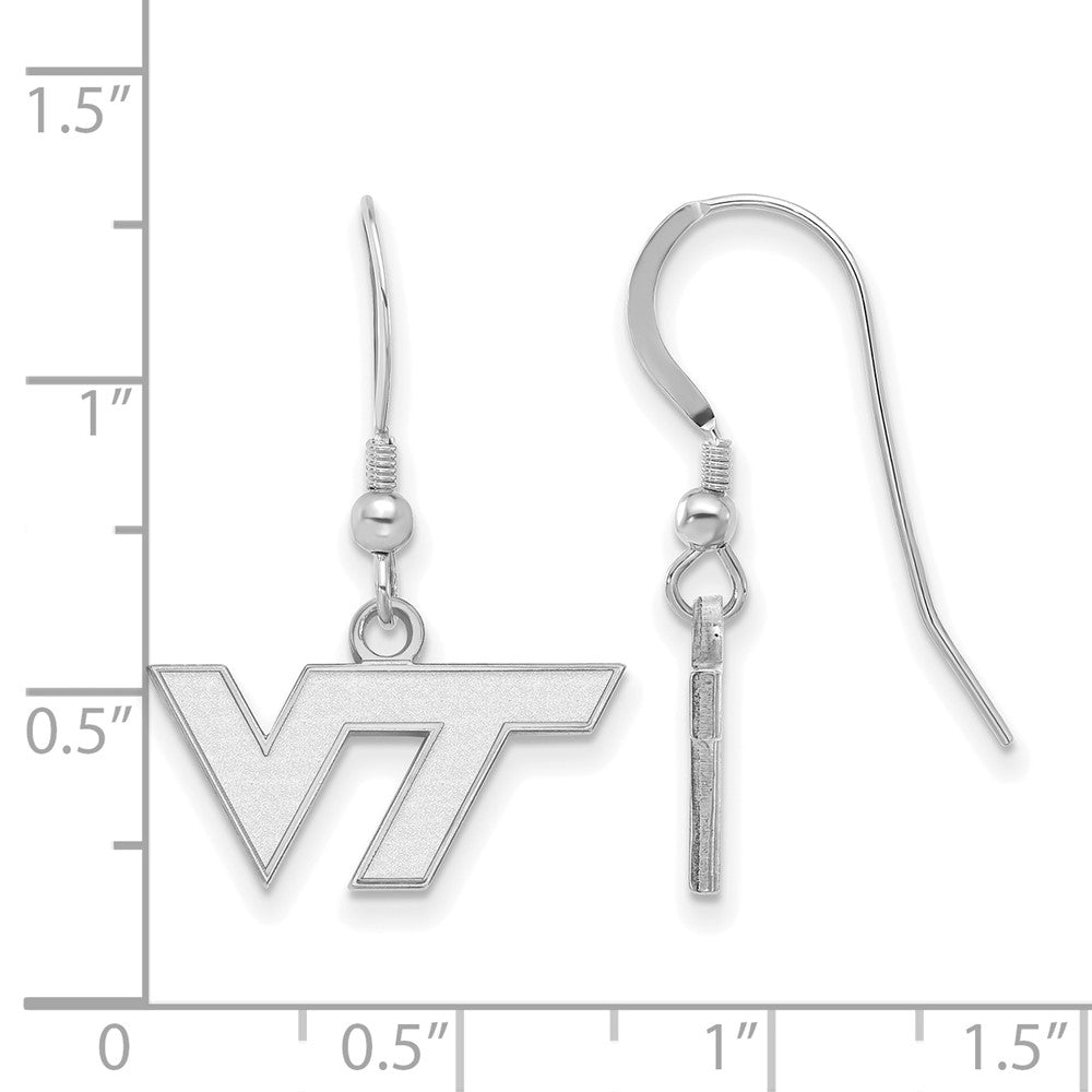 Sterling Silver Rhodium Plated Logoart Virginia Tech V T Extra Small Dangle Wire Earrings