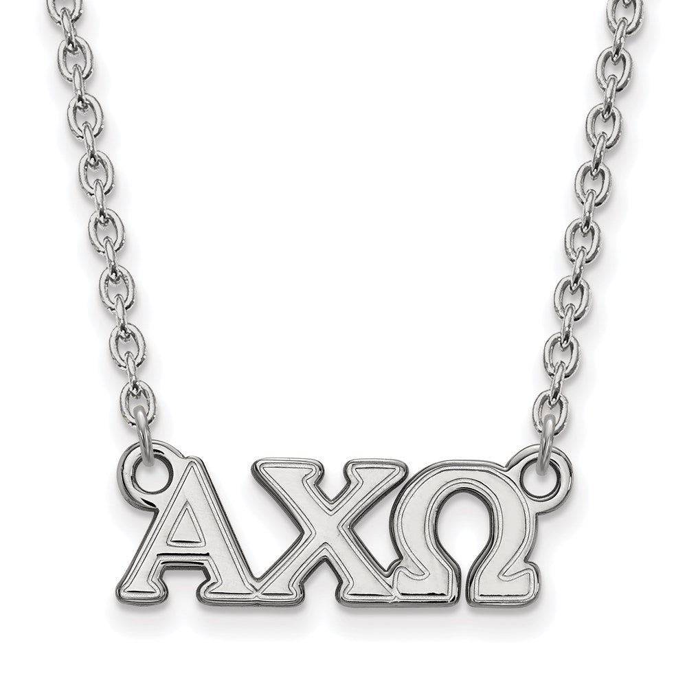 Sterling Silver Rhodium Plated Logoart Alpha Chi Omega Sorority Greek Letters Small Pendant 18 Inch Necklace