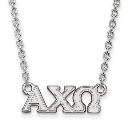 Sterling Silver Rhodium Plated Logoart Alpha Chi Omega Sorority Greek Letters Small Pendant 18 Inch Necklace