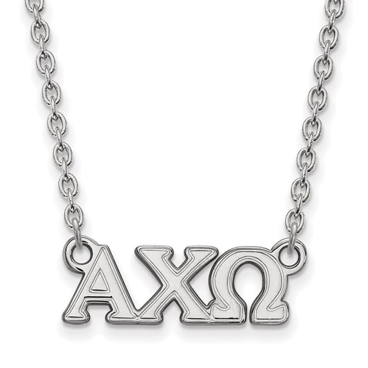 Sterling Silver Rhodium Plated Logoart Alpha Chi Omega Sorority Greek Letters Small Pendant 18 Inch Necklace