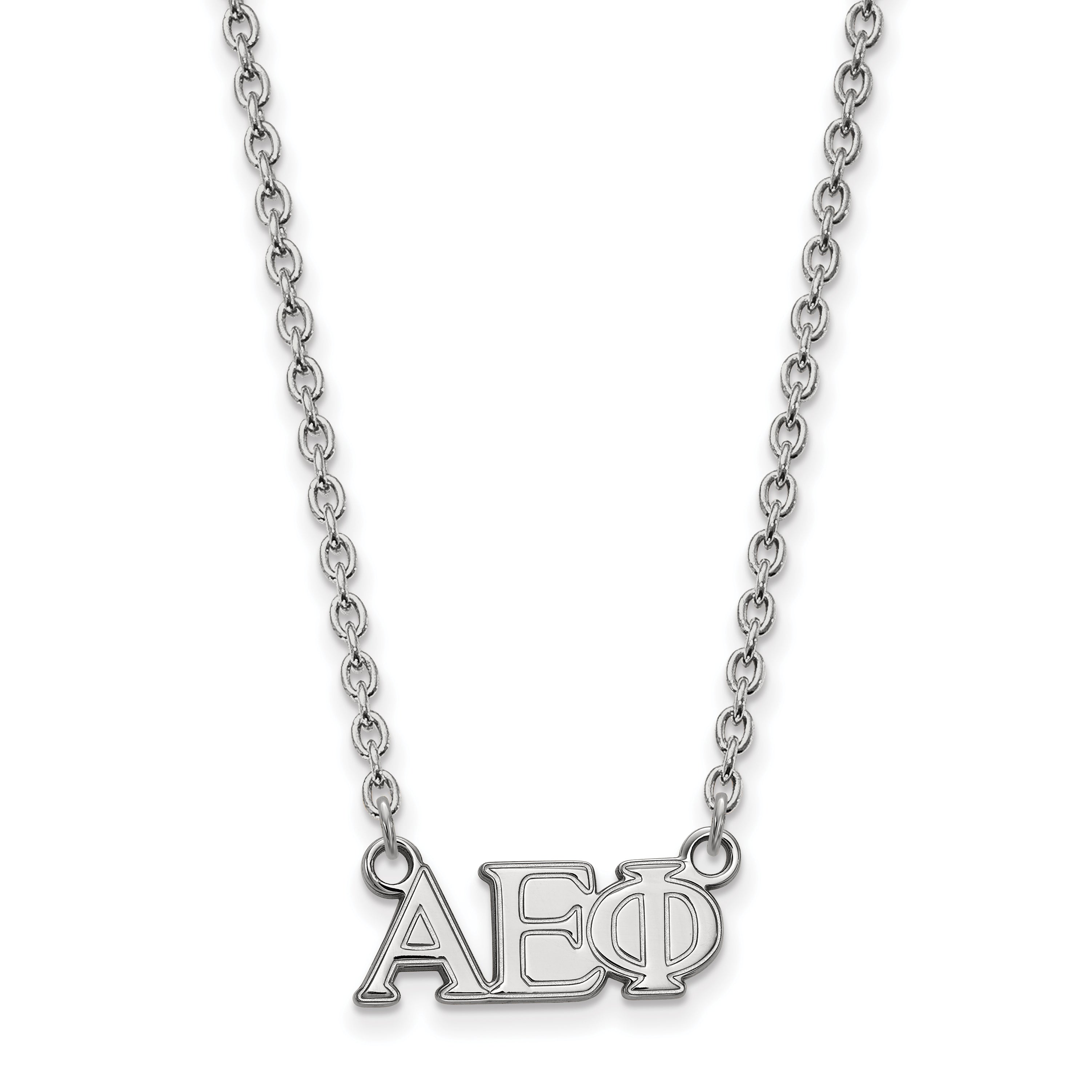 Sterling Silver Rhodium Plated Logoart Alpha Epsilon Phi Sorority Greek Letters Medium Pendant 18 Inch Necklace