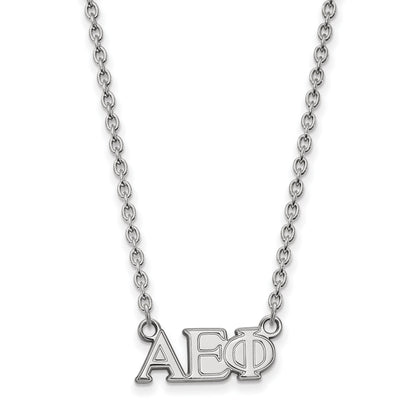 Sterling Silver Rhodium Plated Logoart Alpha Epsilon Phi Sorority Greek Letters Medium Pendant 18 Inch Necklace