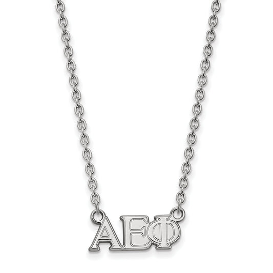 Sterling Silver Rhodium Plated Logoart Alpha Epsilon Phi Sorority Greek Letters Medium Pendant 18 Inch Necklace