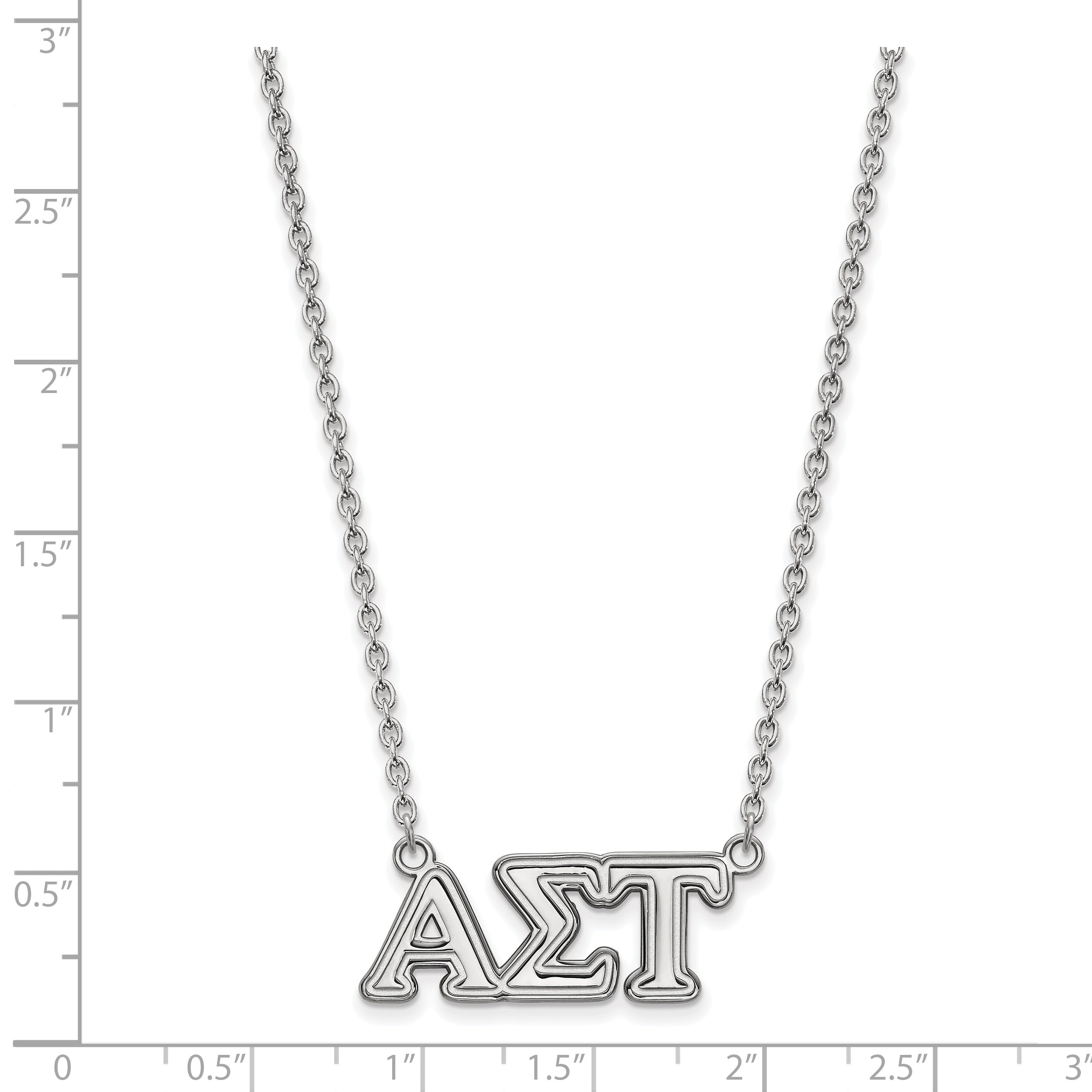 Sterling Silver Rhodium Plated Logoart Alpha Sigma Tau Sorority Greek Letters Medium Pendant 18 Inch Necklace