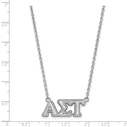 Sterling Silver Rhodium Plated Logoart Alpha Sigma Tau Sorority Greek Letters Medium Pendant 18 Inch Necklace