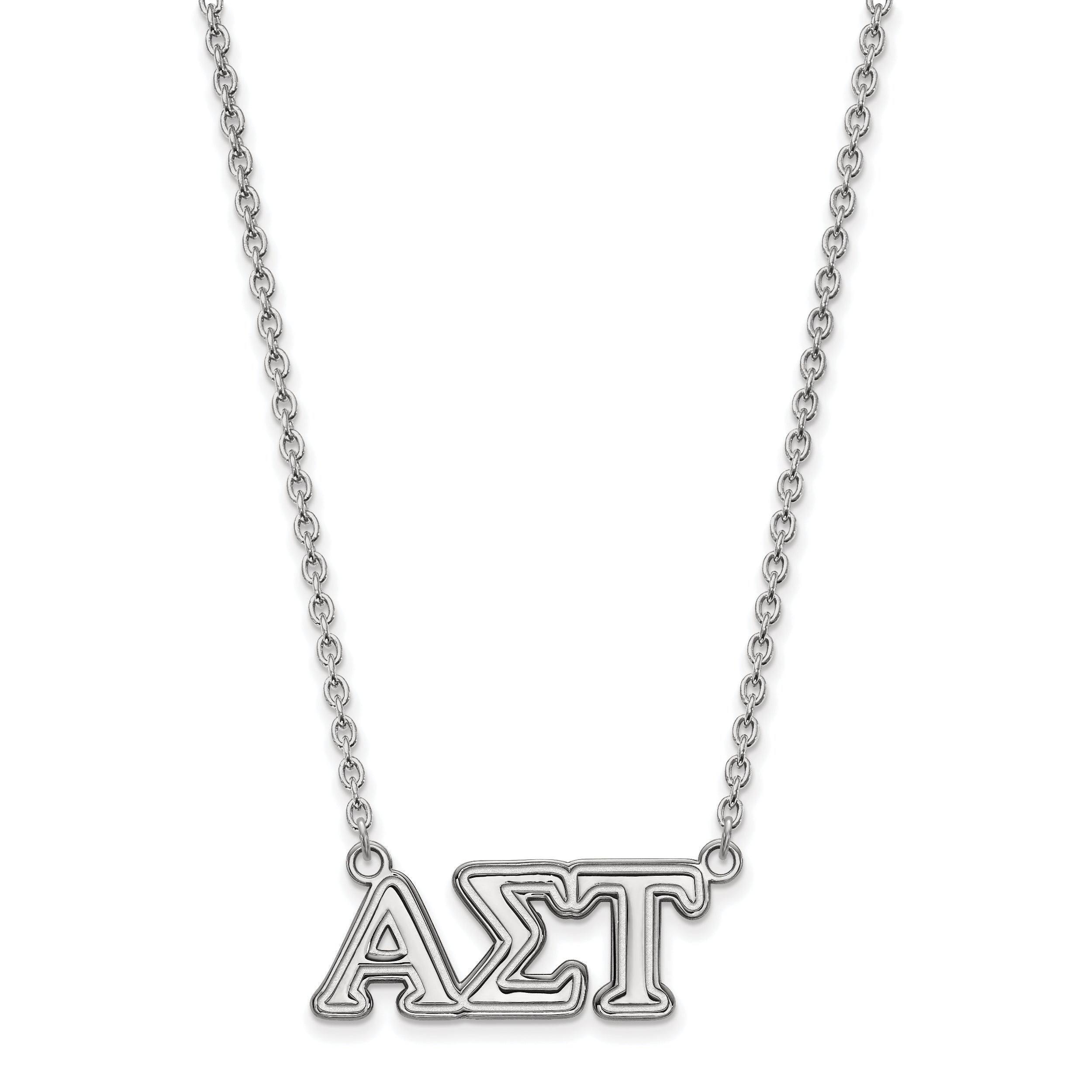 Sterling Silver Rhodium Plated Logoart Alpha Sigma Tau Sorority Greek Letters Medium Pendant 18 Inch Necklace