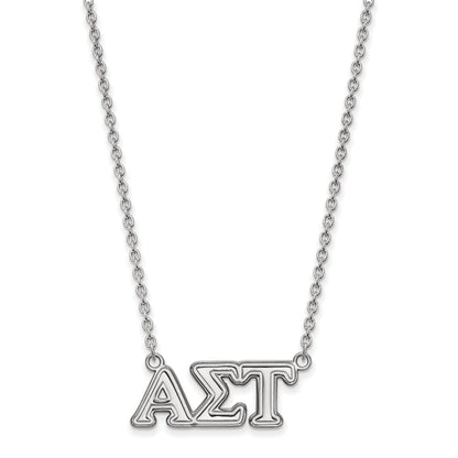 Sterling Silver Rhodium Plated Logoart Alpha Sigma Tau Sorority Greek Letters Medium Pendant 18 Inch Necklace