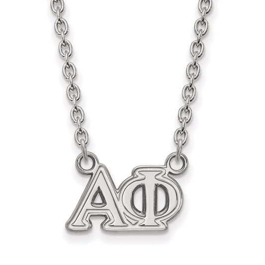 Sterling Silver Rhodium Plated Logoart Alpha Phi Sorority Greek Letters Medium Pendant 18 Inch Necklace