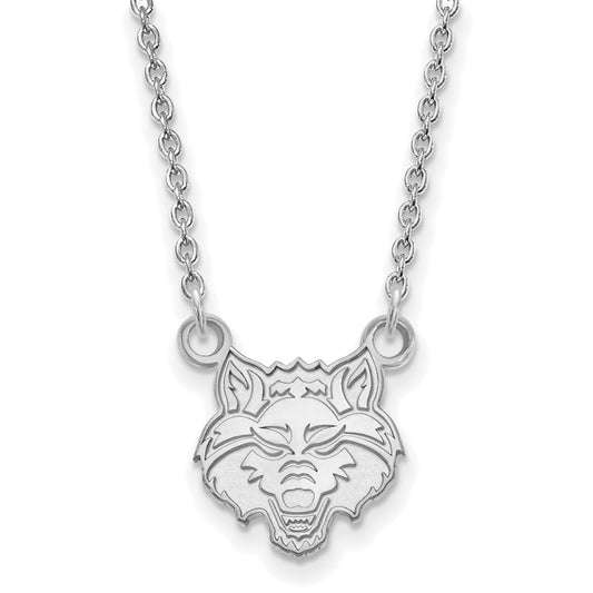 10K White Gold Logoart Arkansas State University Wolf Small Pendant 18 Inch Necklace