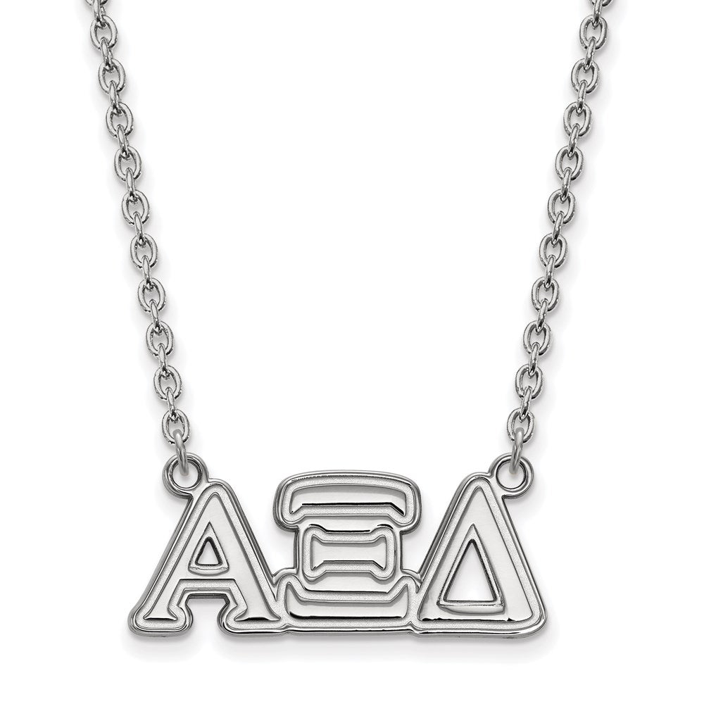 Sterling Silver Rhodium Plated Logoart Alpha Xi Delta Sorority Greek Letters Medium Pendant 18 Inch Necklace