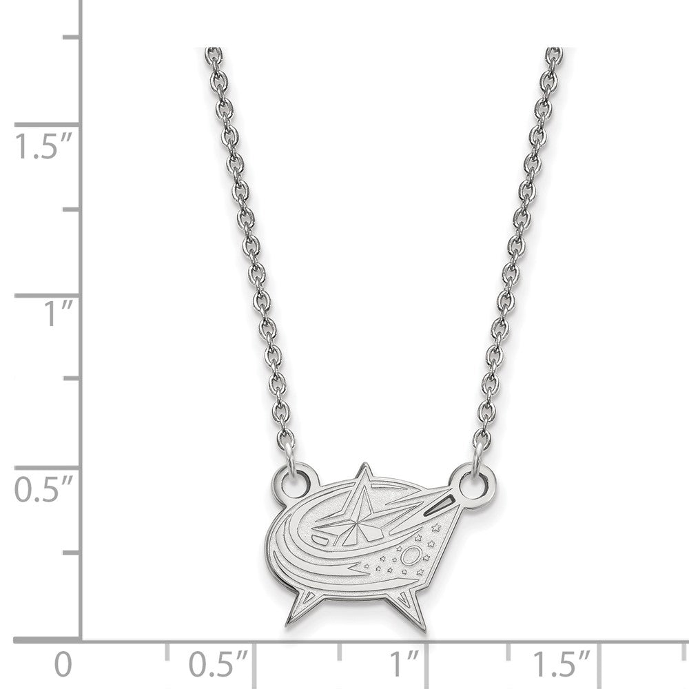 Sterling Silver Rhodium Plated Nhl Logoart Columbus Blue Jackets Small Pendant 18 Inch Necklace