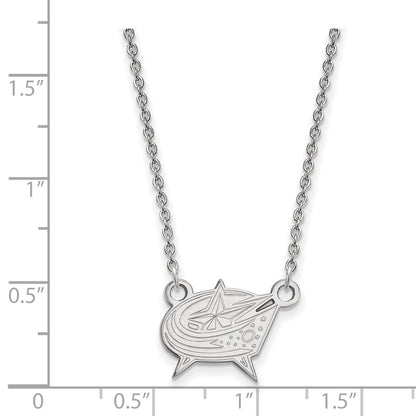 Sterling Silver Rhodium Plated Nhl Logoart Columbus Blue Jackets Small Pendant 18 Inch Necklace