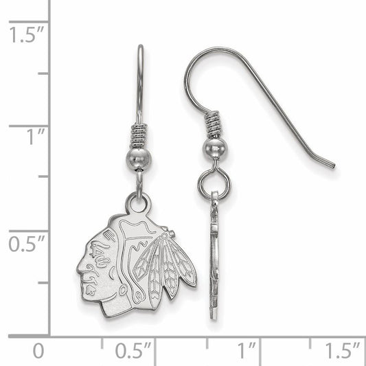 Sterling Silver Rhodium Plated Nhl Logoart Chicago Blackhawks Small Dangle Earrings