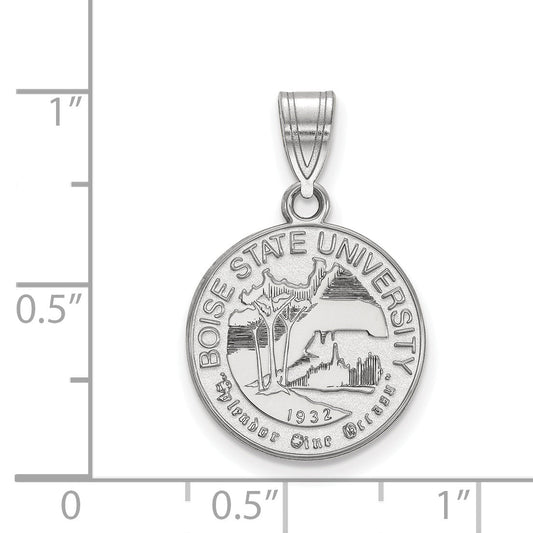 Sterling Silver Rhodium Plated Logoart Boise State University Medium Crest Pendant