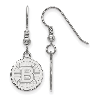 Sterling Silver Rhodium Plated Nhl Logoart Boston Bruins Small Dangle Earrings