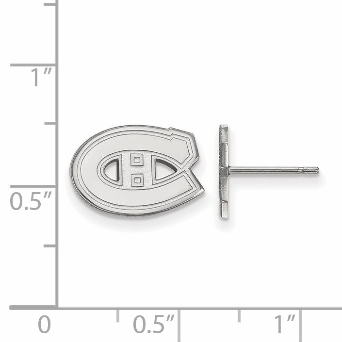 Sterling Silver Rhodium Plated Nhl Logoart Montreal Canadiens Extra Small Post Earrings