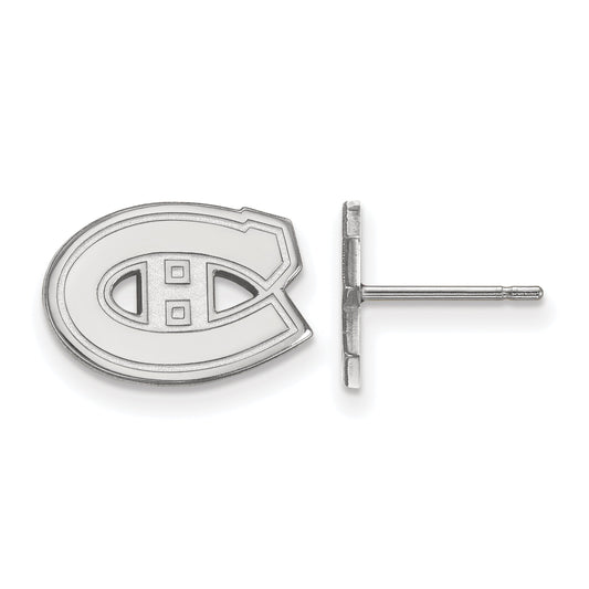 Sterling Silver Rhodium Plated Nhl Logoart Montreal Canadiens Extra Small Post Earrings
