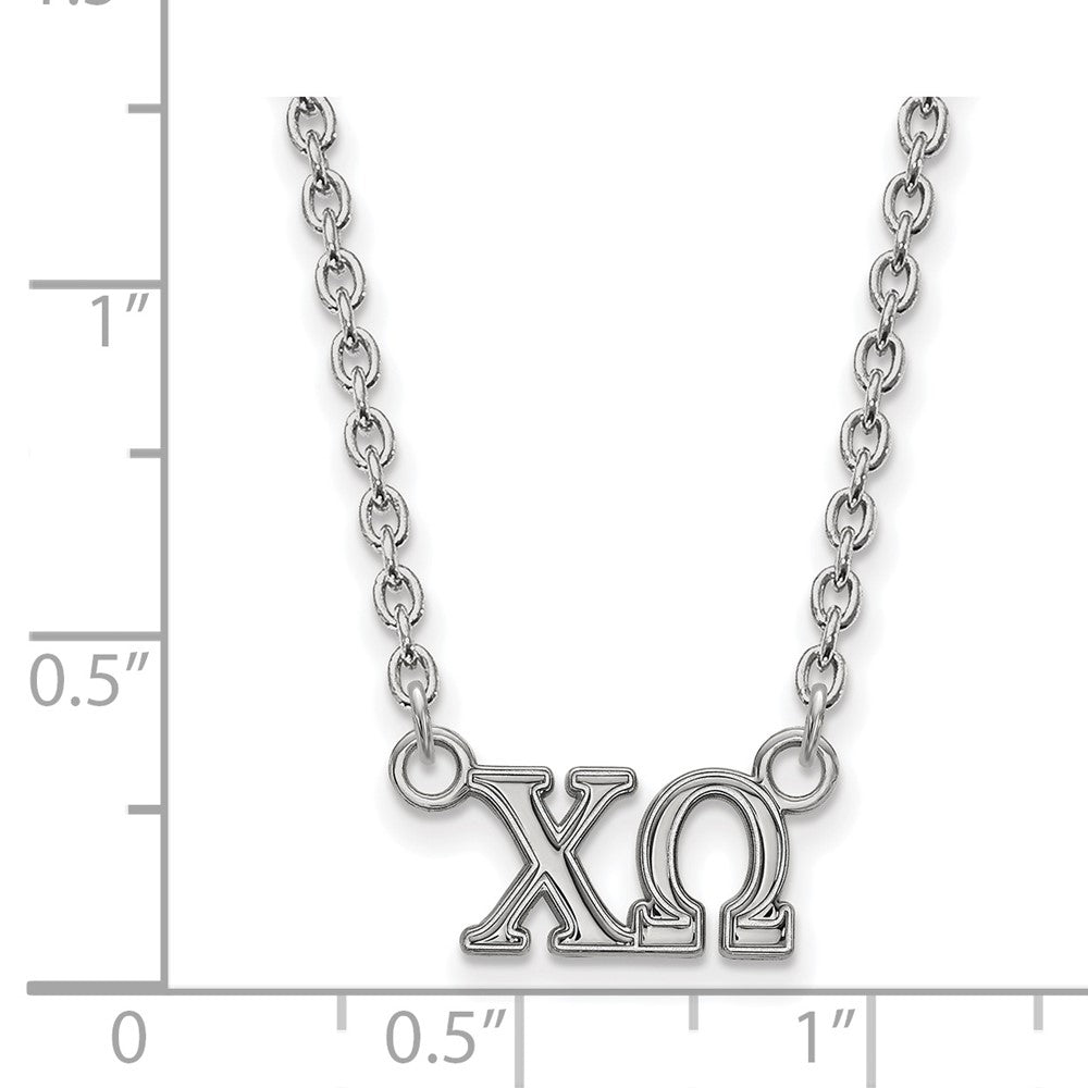 Sterling Silver Rhodium Plated Logoart Chi Omega Sorority Greek Letters Medium Pendant 18 Inch Necklace
