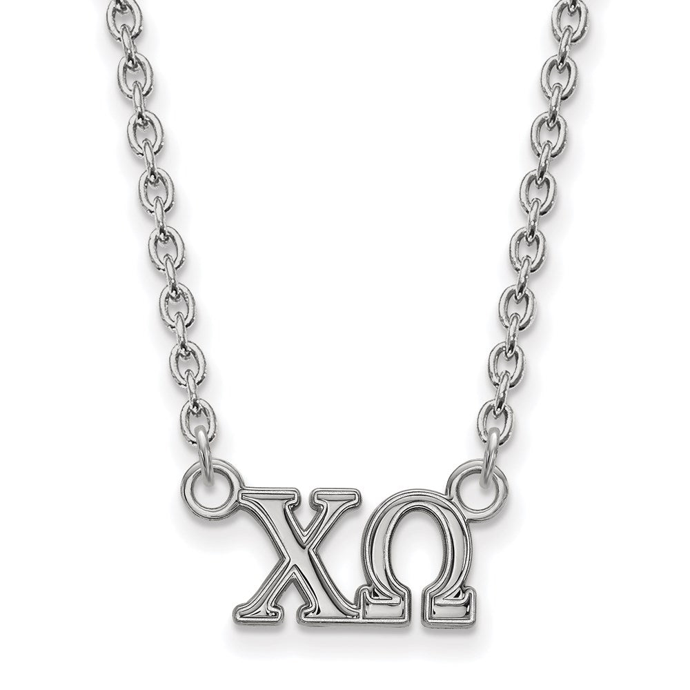 Sterling Silver Rhodium Plated Logoart Chi Omega Sorority Greek Letters Medium Pendant 18 Inch Necklace