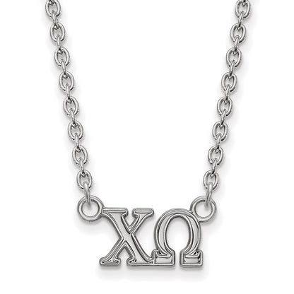 Sterling Silver Rhodium Plated Logoart Chi Omega Sorority Greek Letters Medium Pendant 18 Inch Necklace