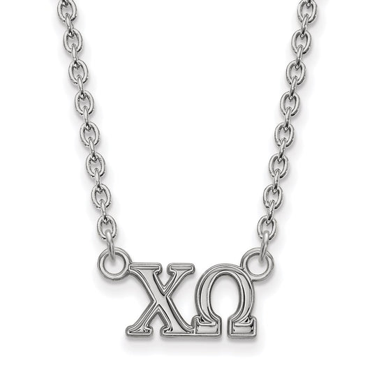 Sterling Silver Rhodium Plated Logoart Chi Omega Sorority Greek Letters Medium Pendant 18 Inch Necklace