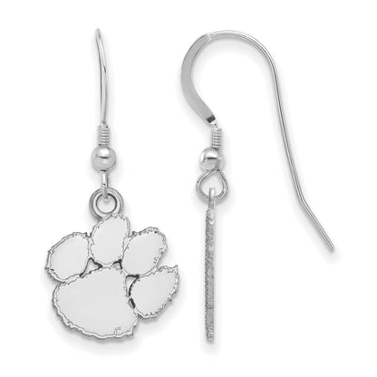 Sterling Silver Rhodium Plated Logoart Clemson University Tiger Paw Small Dangle Wire Earrings