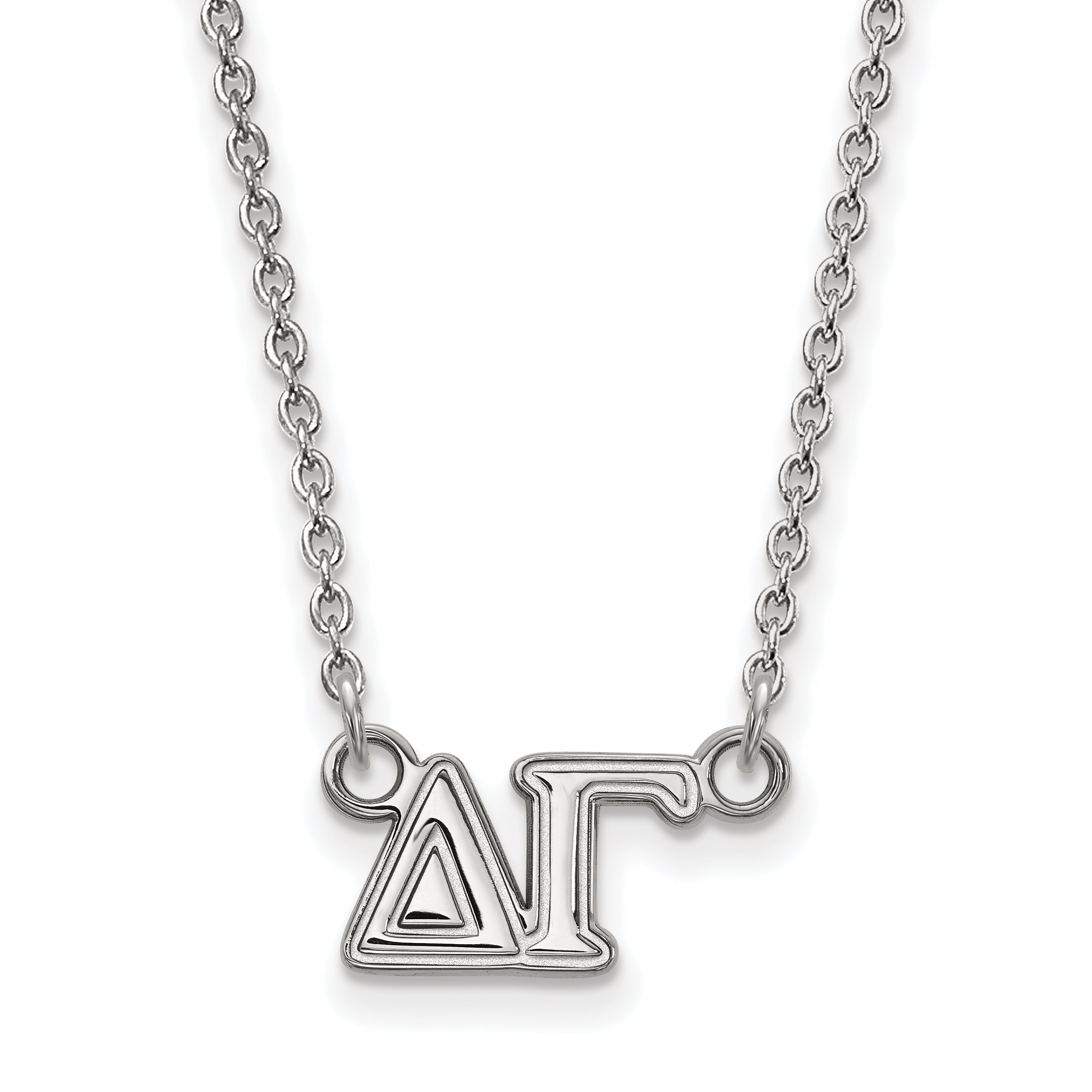 Sterling Silver Rhodium Plated Logoart Delta Gamma Sorority Greek Letters Medium Pendant 18 Inch Necklace