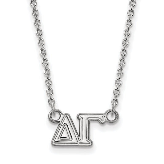 Sterling Silver Rhodium Plated Logoart Delta Gamma Sorority Greek Letters Medium Pendant 18 Inch Necklace