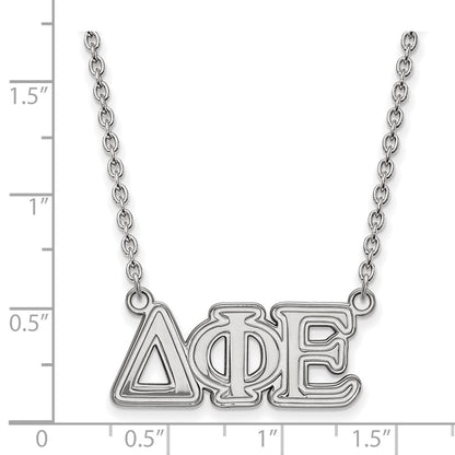 Sterling Silver Rhodium Plated Logoart Delta Phi Epsilon Sorority Greek Letters Medium Pendant 18 Inch Necklace