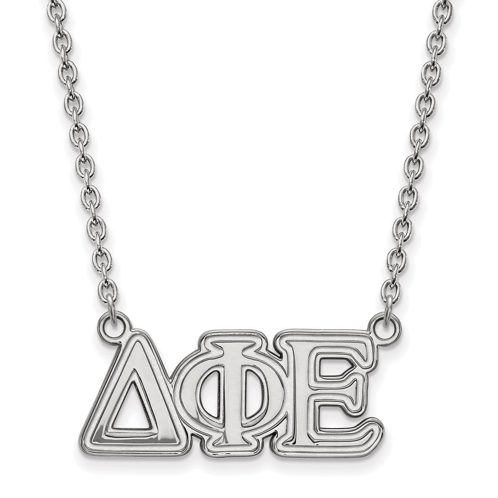 Sterling Silver Rhodium Plated Logoart Delta Phi Epsilon Sorority Greek Letters Medium Pendant 18 Inch Necklace