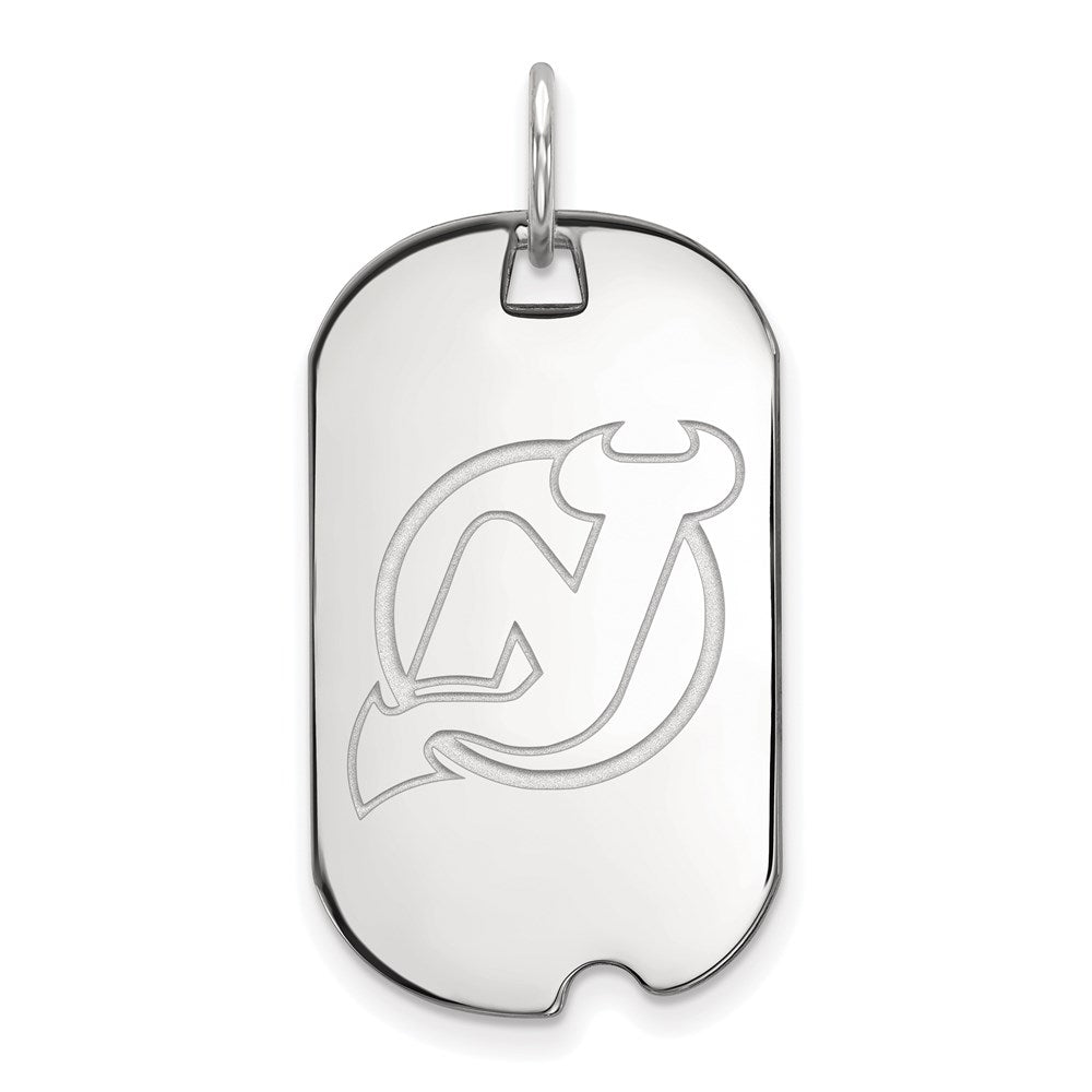 Sterling Silver Rhodium Plated Nhl Logoart New Jersey Devils Small Dog Tag Pendant