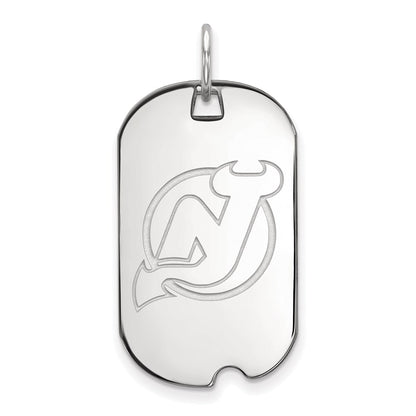 Sterling Silver Rhodium Plated Nhl Logoart New Jersey Devils Small Dog Tag Pendant
