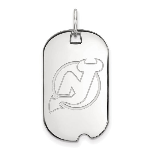 Sterling Silver Rhodium Plated Nhl Logoart New Jersey Devils Small Dog Tag Pendant