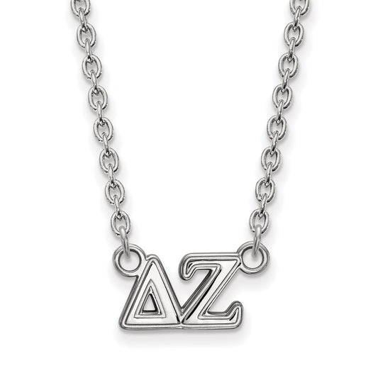 Sterling Silver Rhodium Plated Logoart Delta Zeta Sorority Greek Letters Medium Pendant 18 Inch Necklace