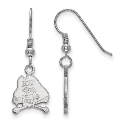 Sterling Silver Rhodium Plated Logoart East Carolina University Pirate Small Dangle Wire Earrings