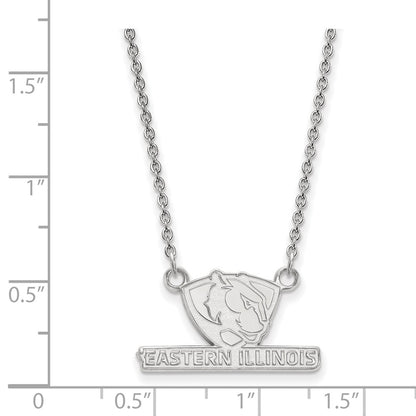 Sterling Silver Rhodium Plated Logoart Eastern Illinois University Small Pendant 18 Inch Necklace