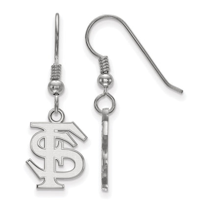Sterling Silver Rhodium Plated Logoart Florida State University F S Small Dangle Wire Earrings