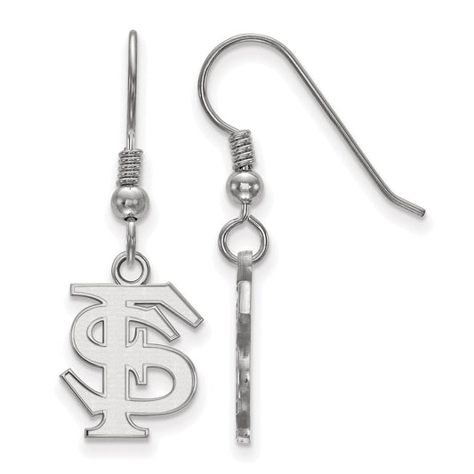 Sterling Silver Rhodium Plated Logoart Florida State University F S Small Dangle Wire Earrings