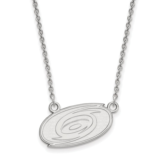 Sterling Silver Rhodium Plated Nhl Logoart Carolina Hurricanes Small Pendant 18 Inch Necklace