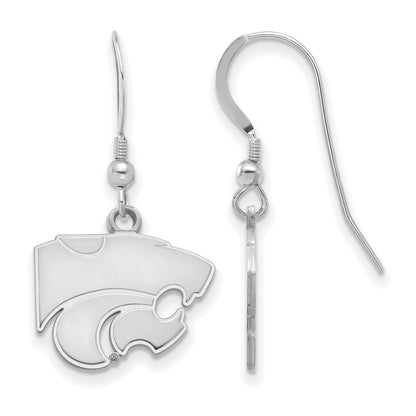 Sterling Silver Rhodium Plated Logoart Kansas State University Wildcat Small Dangle Wire Earrings