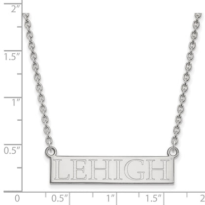 10K White Gold Logoart Lehigh University Large Bar Pendant 18 Inch Necklace